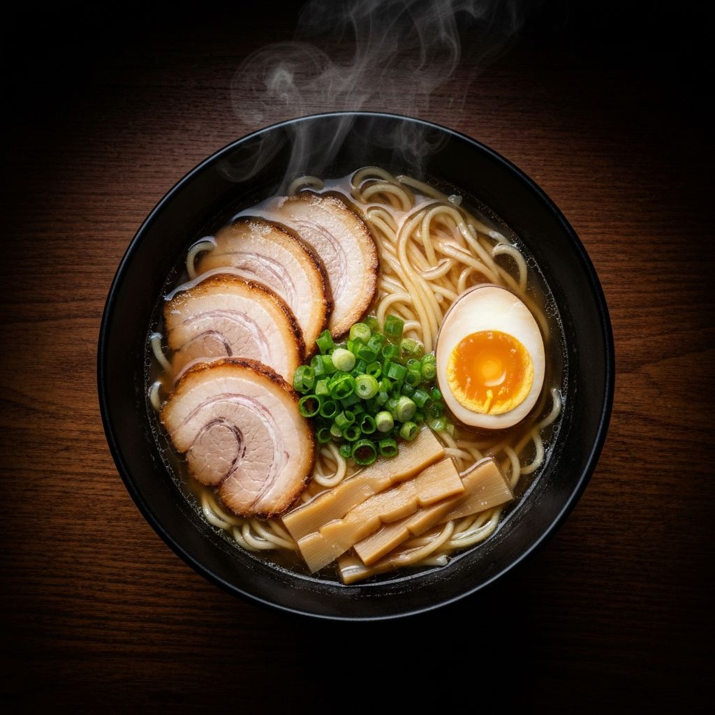A vegan ramen bowl with tofu, mushrooms, bok choy, corn and nori in clear umami broth