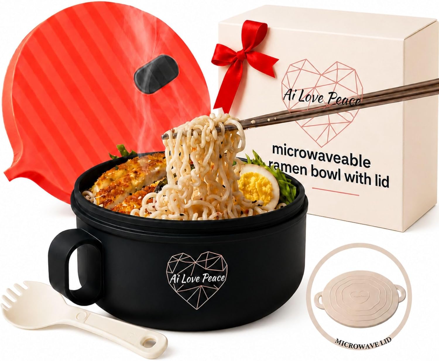 Microwave Ramen Bowl with Lid & Utensils